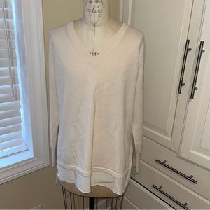 Vince ivory cashmere wool blend sweater top tunic with silk trim M